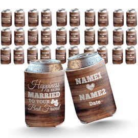 Personalized Wedding Can Coolers – Happiness is Being Married to Your Best Friend – Custom Drink Sleeves by VictoryStore – Fits 12-16oz Cans – Wedding Party Favors, Made in USA, Set of 100