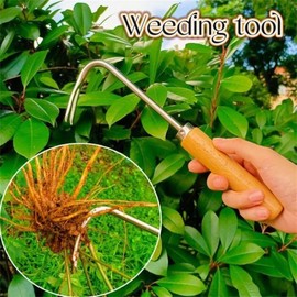 HiChuAng Garden Weeding Tools Garden V-Shape Weeder,Sturdy Weeder with Handle for Garden Patio Digging Weeding Crack Lawn Grass Farmland(V-Type-Short Handle)