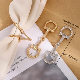 BYERUITE 2 PCS Horsebit Silk Scarf Buckle, Simple and Elegant Horsebit Clasp, Scarf Ring for Women (Gold, Silver)