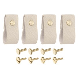 sourcing map 4 Pack Leather Drawer Pulls Leather Dresser Pull Knobs Handles Replacement of Traditional Knobs for Dresser Drawer, Closet, Kitchen Cupboard, Beige