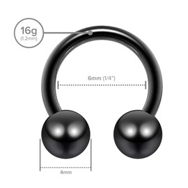 2pc 1.2mm 16g Surgical Stainless Steel Horseshoe Bar Hoop 4mm Ball Circular Barbells Earrings Cartilage Helix Septum Nose Lip Rings - 6mm