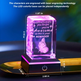 3D Crystal Butterfly Inspirational LED Light Display, Motivational Quote Glass Plaque with Color-Changing Base, Desk Office Decor (Inspirational Gift-5)