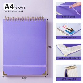 Top Spiral Notebook 8.5x11 in,Top Steno Notepad 240 Pages, College Ruled, Hardcover Steno Pads, Left-Handed,Spiral Notepads for Work, School, Office, Business