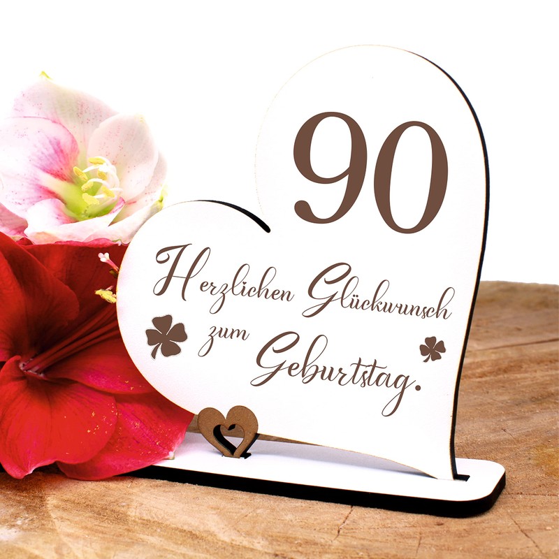 Dekolando 90 Years Decorative Heart Stand, 15 cm x 15