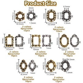 OLYCRAFT 100 Stück 14 Stile Rechteckige 3D Metall Nagel Charms Ovaler Rahmen Gothic Nagelkunst Charms Flache Rückseite Nagelnieten Retro Gold Silber Nagel Juwelen Kunstdekoration Vintage Punk