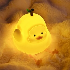 loatme Night Light for Kids, Rechargeable Dimmable Silicone LED Nightlight, Baby Nursery Night Lamp, Touch Squishy Lamp, Auto-Off, Cute Gifts for Girls, Boys, Toddler Room Decor, Yellow Duck