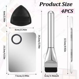 BOHUIZ 4 Pcs Makeup Foundation Mixing Palette Set Including Make Up Spatula, Makeup Brush, Palette Tray, Powder Puff (Stainless Steel)