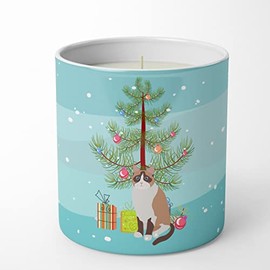 Caroline's Treasures CK4797CDL Snowshoe #1 Cat Merry Christmas 10 oz Decorative Soy Candle Nature Soy Wax Essential Oil Home Decor Ideal for Bedroom Kitchen Bath Office Gift, 10 oz