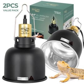 REPTIZOO HOME 2 Pack Reptile Light Fixture, 5.5in Deep Dome Reptile Heat Lamp Fixture with Switch, Dual Terrarium UVB Basking Light Fixture for Bearded Dragon Snake, Suitable for E26 Bulbs Up to 100W