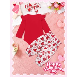 Baby Girl My First St Patricks Outfit - Newborn Cute Shamrock Clover Long Sleeve Romper Pants Headband Clothes Set(Red,9Months,12743b)