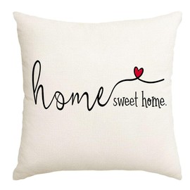 RABUSOFA Home Sweet Home Quotes Throw Pillow Covers,18x18 Inch Farmhouse Decor Red Heart Decorative Cushion Case for Sofa Couch Single No Insert