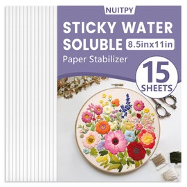 NUITPY 15PCS 8.5" x 11" Sticky Water Soluble Embroidery Stabilizer, Printable Water Soluble Embroidery Paper, Dissolvable Embroidery Paper for Print or Draw Patterns for Hand & Machine Embroidery