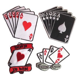Sew-On Badge / Iron-On Badge / Appliqué Embroidered Sticker Egg Set Large Biker Motorcycle Born to Win Poker Cards Casino Club Set No. 13