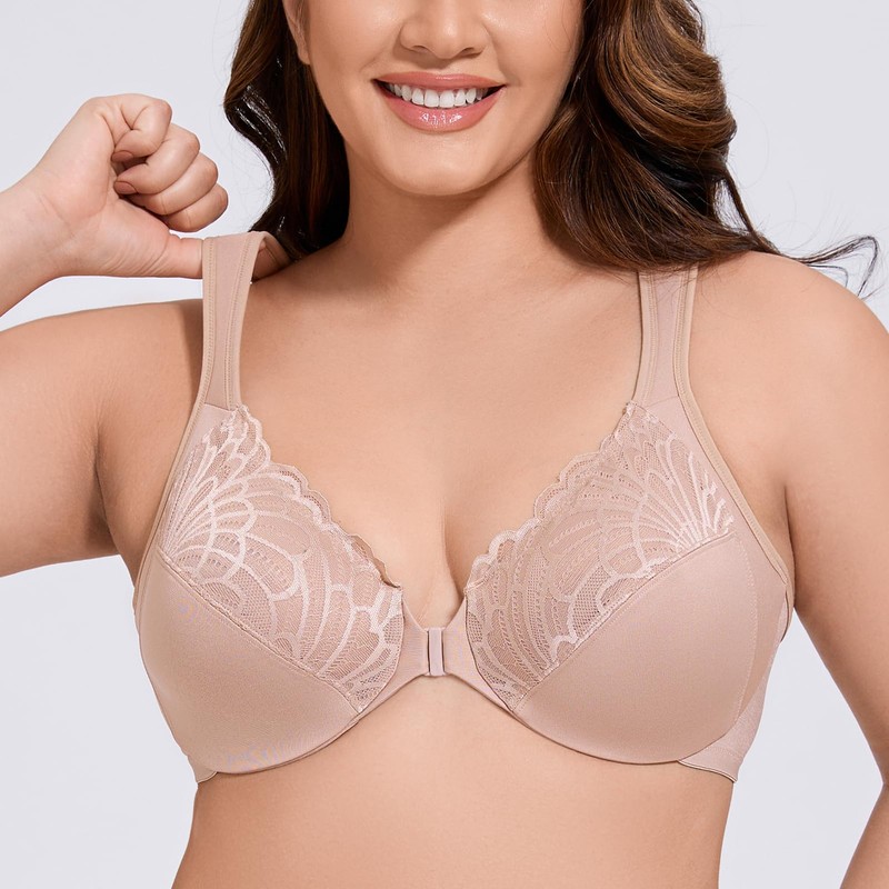 MELENECA Front Fastening Bras for Women Plus Size Underwire Unlined