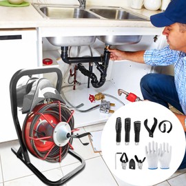 11 Pcs Drain Cleaner Head Set, Metal Pipe Snake for Drain, 50 ft Power Drain Auger, Ideal for Removing Hair, Grease, and Debris from Pipes, Drain Cleaner Attachments