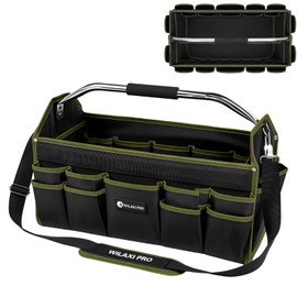 WILAXI PRO 16in Foldable Open Top Tool Tote, Tool Bags For Men Heavy Duty, Tool Carrier tool bag hard With Handle, Wide Mouth Electrician Tool Tote, Many Pockets Can Hold Many