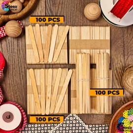 Popsicle Stick Craft Supplies 300pcs - Premium Quality - Jumbo Craft Bulk Popsicle - Mixed Sizes Assorted Multi Mini Large Wood Stick Strips Wax - Craft for Kids…