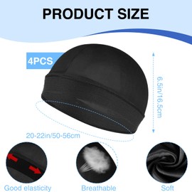 QIYUDA 4 Pcs Silk Satin Cap for Men, Soft Breathable Hair Wrap Elastic Band Wave Sleep Caps Black