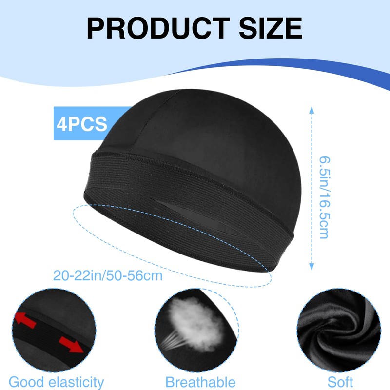 QIYUDA 4 Pcs Silk Satin Cap for Men, Soft Breathable