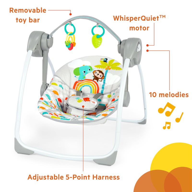 Bright Starts Playful Paradise Portable Compact Automatic Baby Swing with