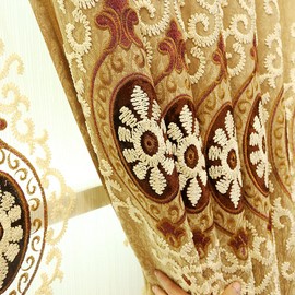 ELKCA Jacquard Embroidered Curtains for Bedroom Luxury Yellow Curtains for Living Room,Grommet Top,2 Panels (Yellow, 52" W x 84" L)