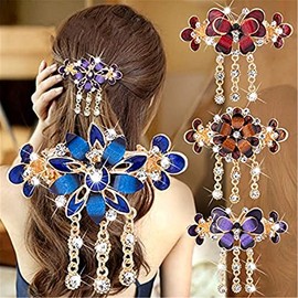 Butterfly Tassel Hair Clip - Crystal Rhinestone Butterfly Tassel Hair Clip, Butterfly and Flower Hair Pins, Vintage Barrette Hair Clips for Women