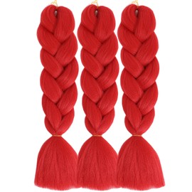 Herina Red Braiding Hair Fake Braids In Hair Extensions 3pcs Red Hair Extensions Heat Resistant Jumbo Braiding Hair For Women(3pc/pack)