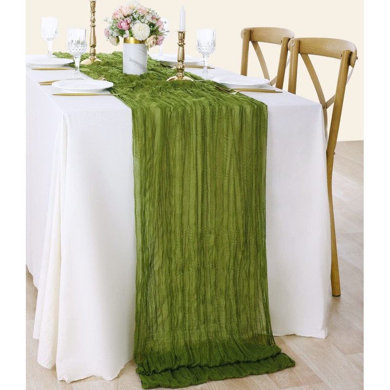 Socomi Cheesecloth Table Runner 14ft Gauze Boho Rustic Campsite Green