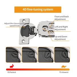Chibery 2 Pack 1" Overlay 4D Soft Close Concealed Hinges for Face Frame Door, Adjustable Closing Speed, Smooth Slow Self Close Hinges, Satin Nickel, 105° Open Angle Stainless Steel Cabinet Hinges