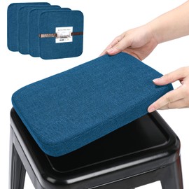 BUYUE Natural Linen Magnetic Bar Stool Cushions Set of 4, Enhanced Anti-Slip Breathable Small Chair Seat Pads for Café Bistro Stackable Metal Stools (Square, Dark Blue, 4 Counts)
