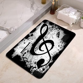 YISUMEI Black and White Music Notation Bathroom Mat, Non-Slip Super Absorption Bath Carpet with Rubber Backing, Fit Under Bathroom Doormat Floor Rugs for Shower Buthtub Sink, 17"x24"