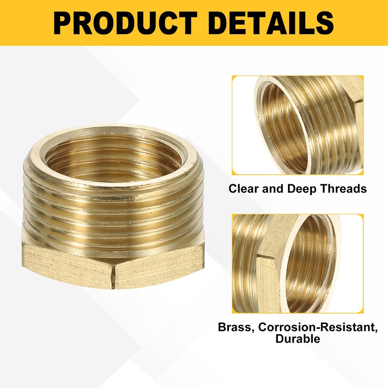 sourcing map 2Pcs G3/4 Male x G1/2 Female Brass Reducer