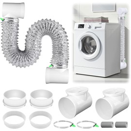 Silver Dryer Vent Hose for Tight Space Includes 2 90-degree Dryer Vent Elbow and 1 Dryer Vents Duct, Flexible Dryer Hose Vent Kit-Space Saving, Indoor Dryers Vents Connector, Easy installation