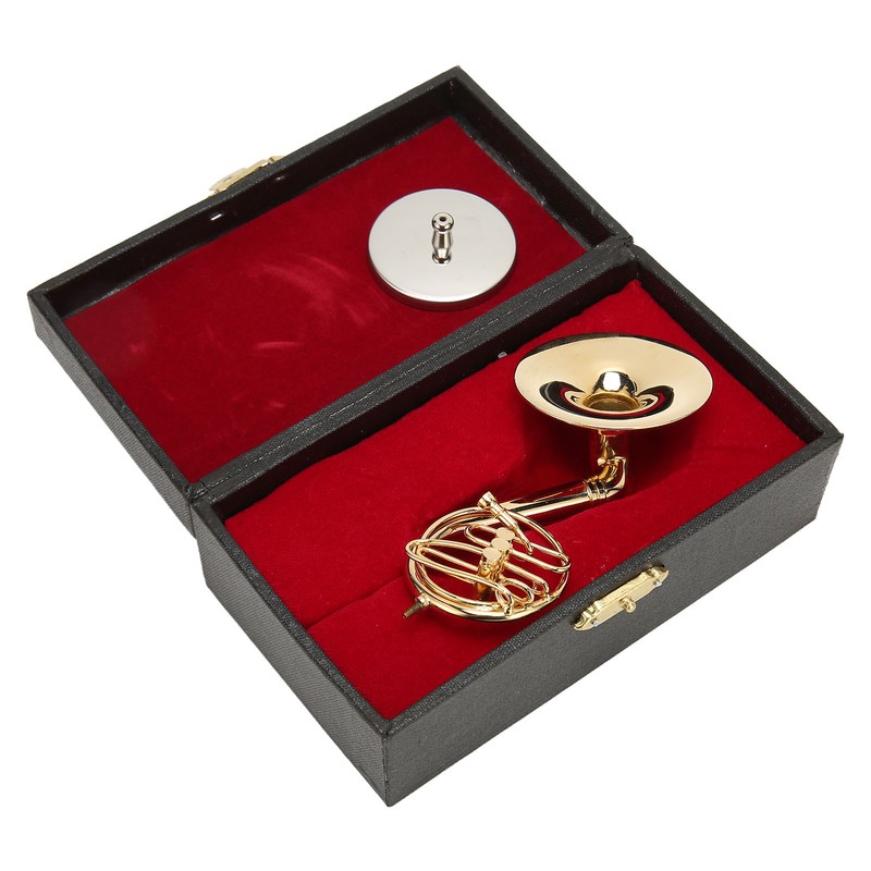 Miniature French Horn Model Brass Golden Stylish Exquisite Birthday Gift