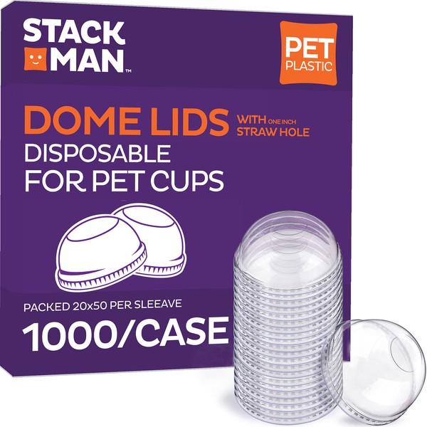 [1000-Pack] Disposable Dome Plastic Cups Lids with 1 Inch Straw Hole [Ultra-Clear PET] for 12, 16, 20, 24 oz. Clear Plastic Cups - Great Use for Ice Cream, Slush, Smoothie, Razzle, Slurpee & Slushies