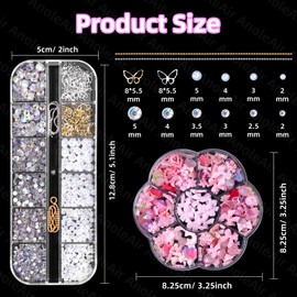 Pink Nail Flower Butterfly Bows 3D Asssorted Nail Charms, Junk Case Charms3D Nail Charms and Gems, Nail Art Kit, Junk Case Charms Flatback Pearls Gems Set for Nails Design DIY with Pickup Tools