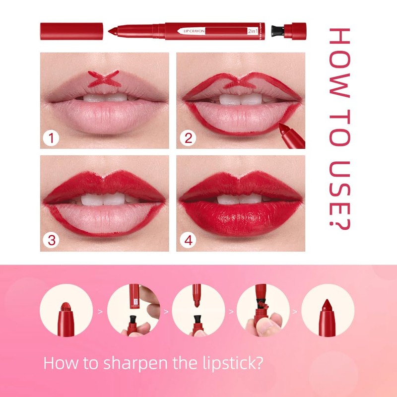 Fovcos 2-in-1 Lip Crayon, lip liner, Lip Liner Pencil, Slim