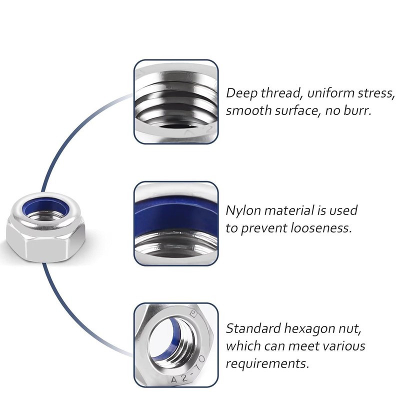 Pack of 10 Hex Nuts M10, Locking Nuts Stainless Steel