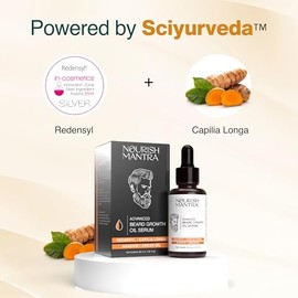 NOURISH MANTRA - Suero avanzado de aceite para el crecimiento de la barba | Fabricado con Redensyl, Capilia Longa, aceite de argán, vitamina E y aceite de jojoba para un crecimiento de la barba más