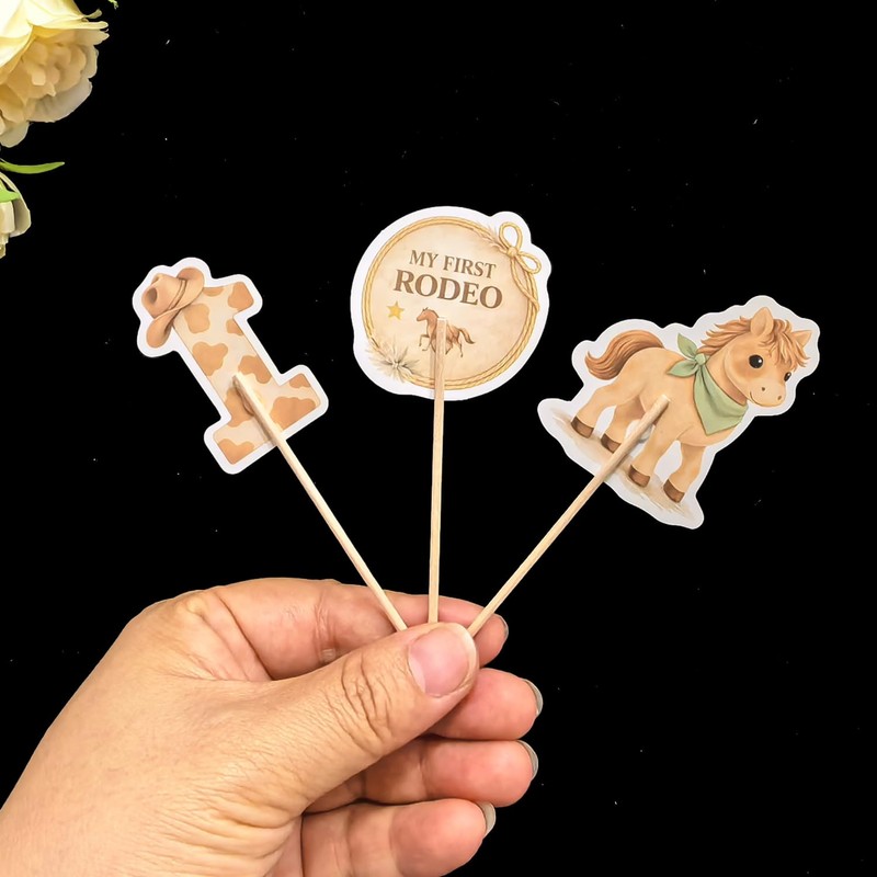 ALISSAR 36 Pcs My First Rodeo Cupcake Toppers, Western 1st