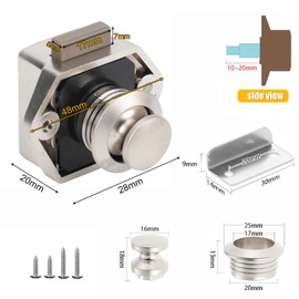Opaltool Push Lock Button Catch, 15-20 mm Keyless Door Lock with Screw, Cabinet Door Lock for RV Camping Caravan Motorhome Van Boat Cabinet Door
