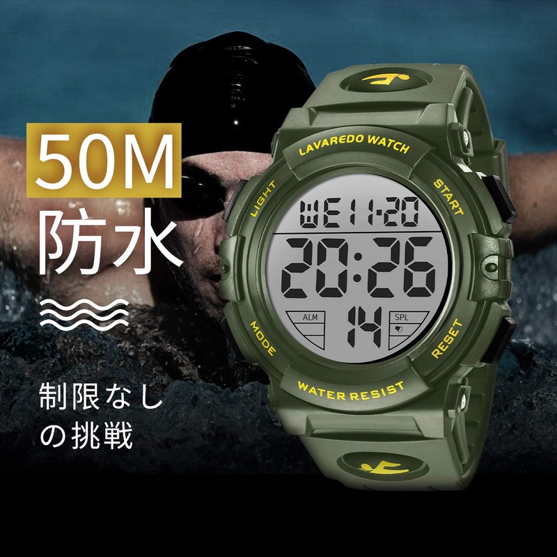Wristwatch Men's Digital Sports Multifunction LED Display Outdoor Wristwatch, 03-black,