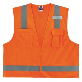 Ergodyne GloWear 8249Z Surveyor Safety Vest, Solid Front, Mesh Back, High Visibility, ANSI Compliant Reflective, Pockets for Storage, Type R, Class 2, Single Sizing