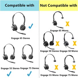 TaiZiChangQin Replacement Ear Pads Compatible with Jabra Engage 55/65/75 (Stereo Version) Headphones (Not Fit Engage 55/65/75 Mono Version, Engage 75/65 Convertible) Protein Leather Cushion