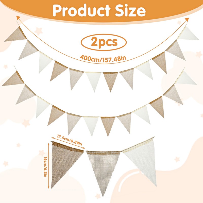 Elegaperma 8 M Hessian Bunting,Boho Beige Brown Burlap Bunting