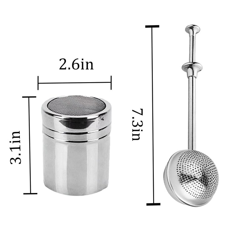 2 Packs Sugar Shaker 304 Stainless Steel Powdered Sugar Shaker