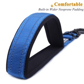 Vivaglory Short Dog Leash 18 Inch Double Webbing Nylon Reflective Pet Leashes for Training, Padded Handle Dog Lead for Large Dogs, Blue