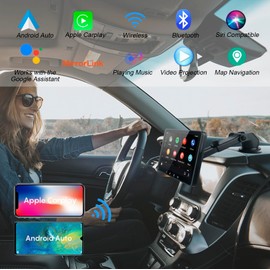 Portable Car Stereo with Wireless Carplay and Android Auto - 7" Touchscreen Car Radio with Mirror Link: Support Bluetooth |USB | AUX | TF (with12 V Camera)