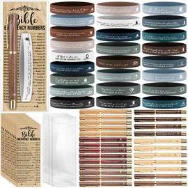 Feifeiya 25 Sets Christmas Christian Church Gifts Bulk 25 Bible Verse Gel Pens Religious 25 Silicone Wristband 25 Bible Emergency Numbers Bookmarks Sunday School Gift for Student Pastor Men Women