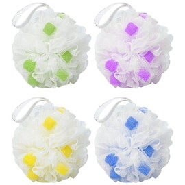MURRI&MURRDI Body Shower Puff, Body Scrubber Bath Sponge 4 Pack, Exfoliating Bath Sponge Loofah Shower Sponge, Cute Shower Wash Puff (4 Colour)